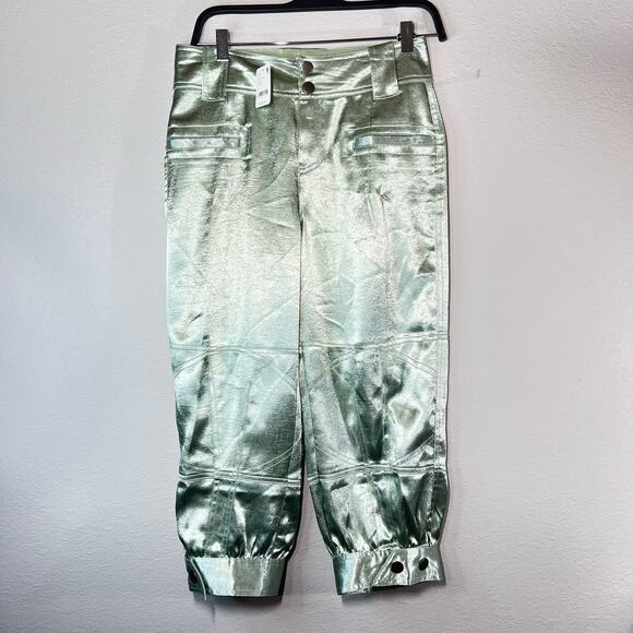 Free people light green satin cropped pant size 2 4 - Picture 1 of 12
